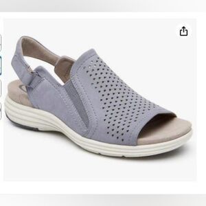 Beaumont Light Blue/Gray Leather Peep Sling Sandals Size 10 D (EU 41.5) - Wide